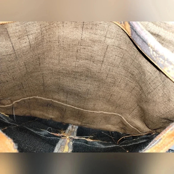 Handmade Gray and Orange Vintage Fabric Satchel‎ Crossbody Handbag 70's - Picture 3 of 7